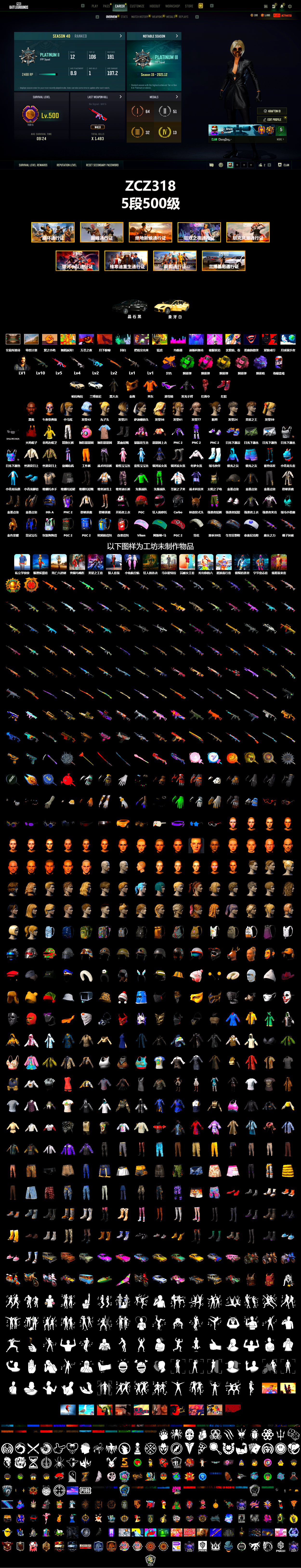 Emerald Smoke Grenade, Magenta Smoke Grenade, Yellow Smoke Grenade, Pink Smoke Grenade, Purple Magical Mist — M79, Hi-top Trainers (Red), «Panamera Turbo S» Sedan, Jonathan Kamau, Snow Glasses, PGC 2021 Contingent Chaos Mask, PLAYERUNKNOWN's Bandana, Heavy Fur Coat (Black), Harley Quinn's Hair, Exquisite Pants, Full Autumn — M416 - 2
